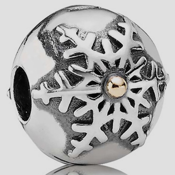 Pandora 925 & 14K Gold 2 Tone Winter Wonderland Snow Flake Rare Clip Charm - Picture 1 of 6